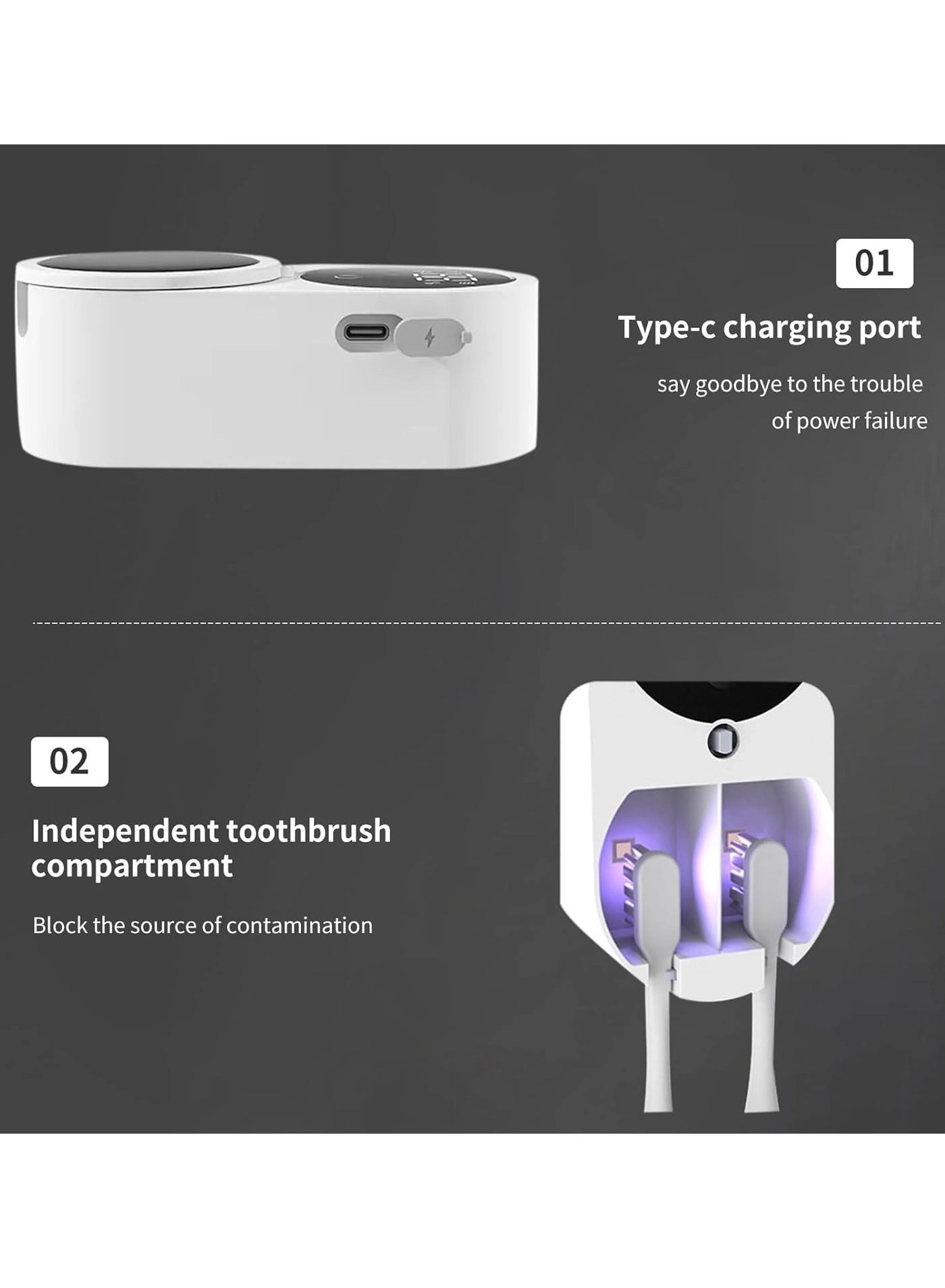Toothbrush Cleaner - two separate slots Wall Mounted