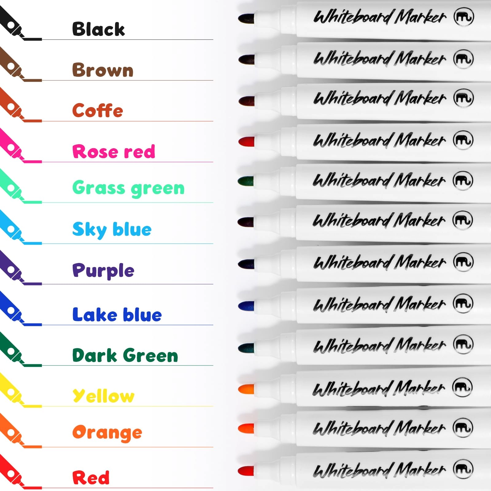 Feutres Tableau Blanc Effaçable - Red Orange Yellow Dark Green Sky Blue Lake Violet Grass Rose red Brown Fine