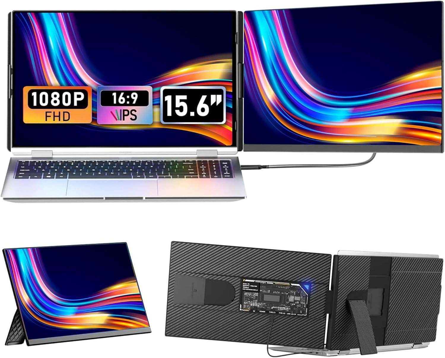 V2COM Portable Laptop Screen Extender - 769820145727 15.6" FHD 1080P