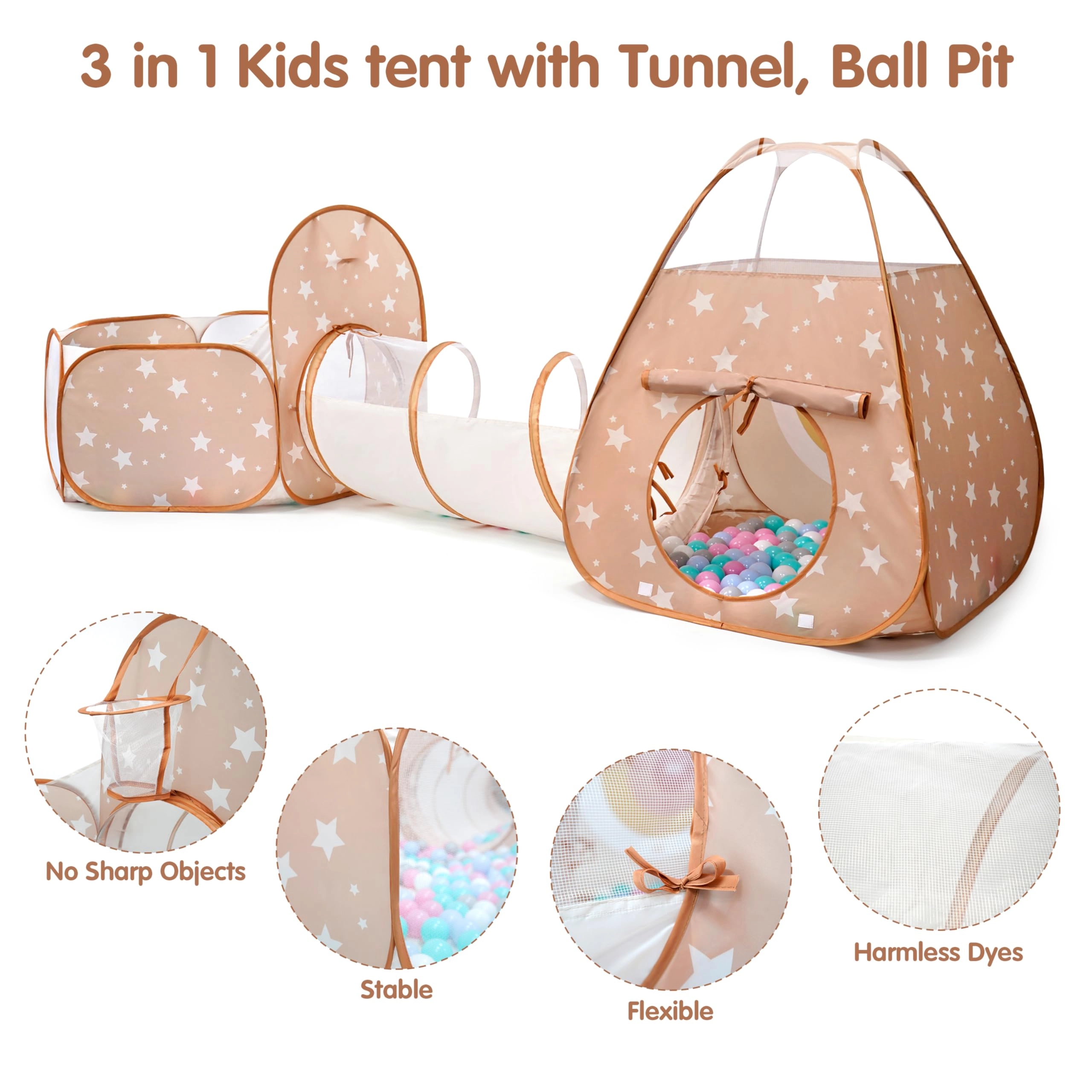 Square Tent + Teepee House + Long Tunnel