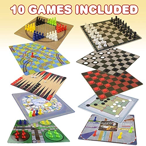 10 in 1 Board Game Set - Travel-Friendly Multicolor