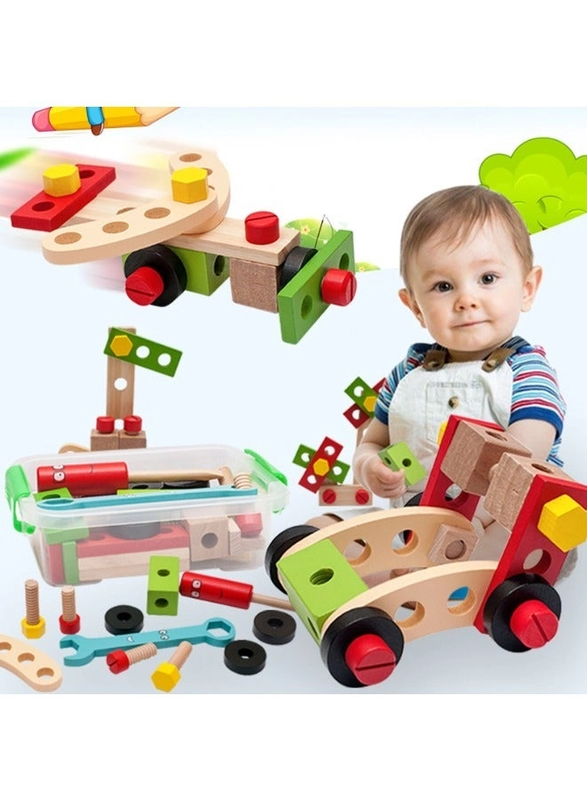 Wooden versatile nut and plug-in portable tool box - children (4-6 years old)