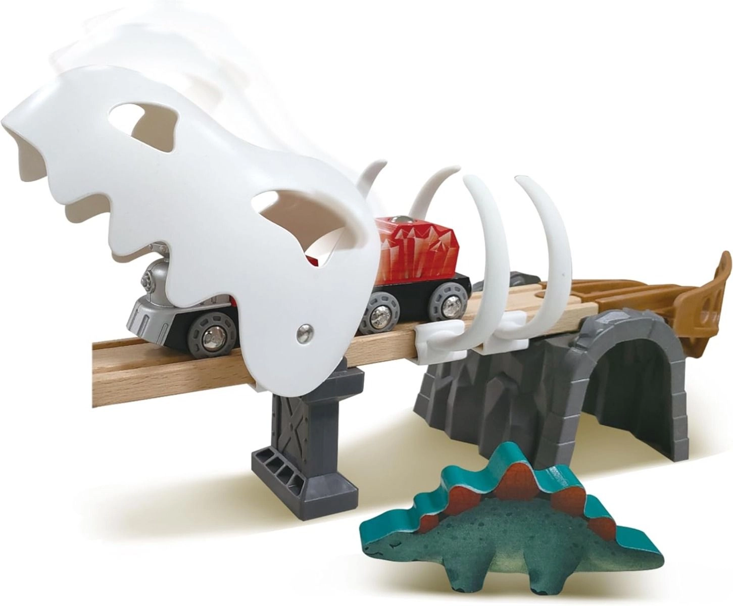 Dino Wooden Railway Adventure Set - 23 beech wood tracks and over 30 additional accessories