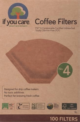 # 4 Cone Shaped Unbleached All Natural Compostable Coffee Filters - 100 Count Chlorine Free