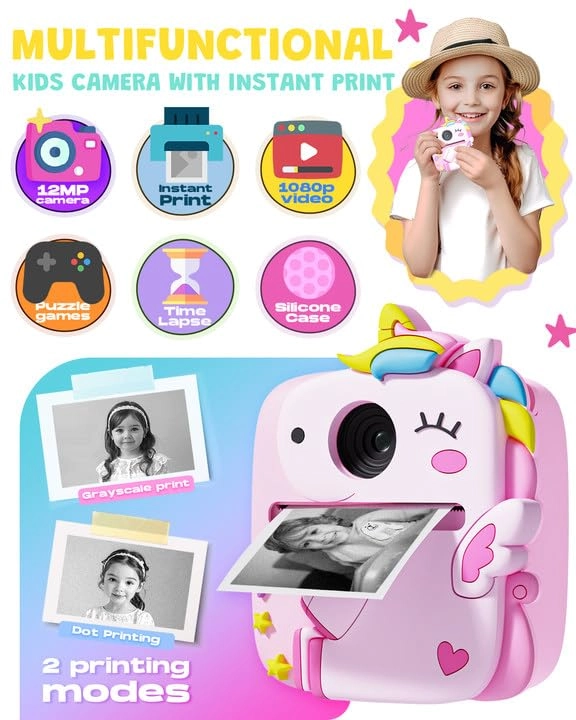 Kids Camera Instant Print - 12MP 1080P 2.4" Screen
