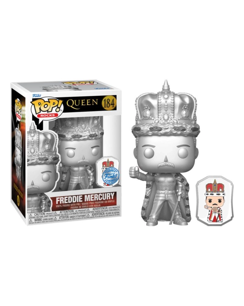 FUNKO Freddie Mercury - Queen - Platinum Metallic Pop! Vinyl Figure with Enamel Pin