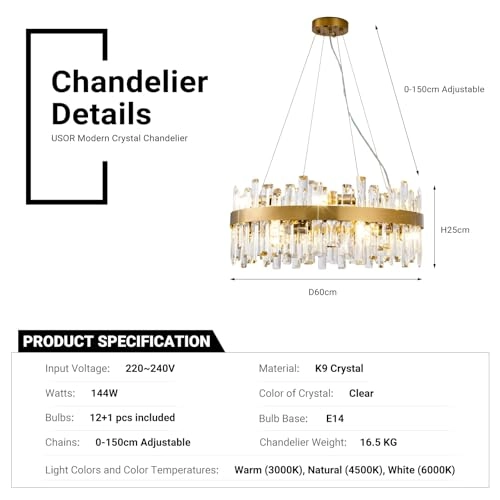 Crystal Chandelier - 2700K 4500K 6000K