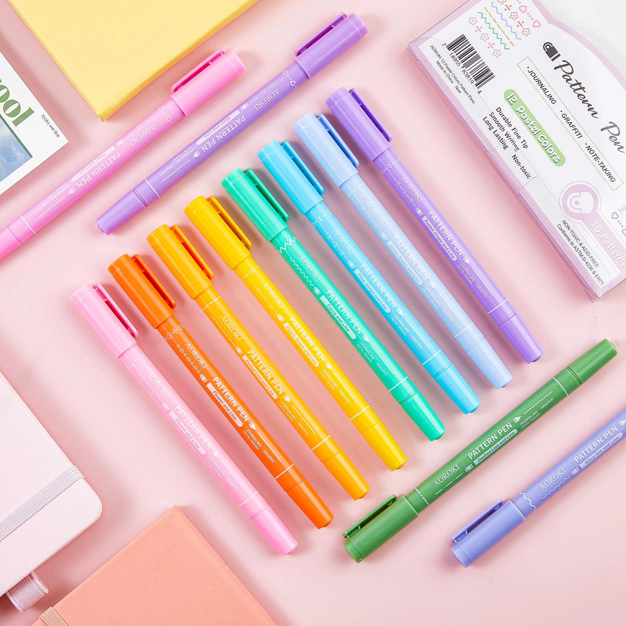 Curve Highlighter Pen - Multicolor Pattern Tip + Fine Tip