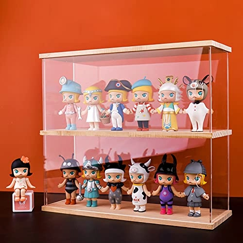 Nynelly 2-Level Clear Acrylic Display Case - 2-layer Dustproof Walnut