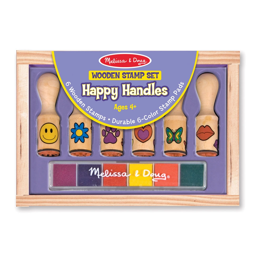 Melissa & Doug Wooden Stamp Set Happy Handles - For Children from 4 Years and up