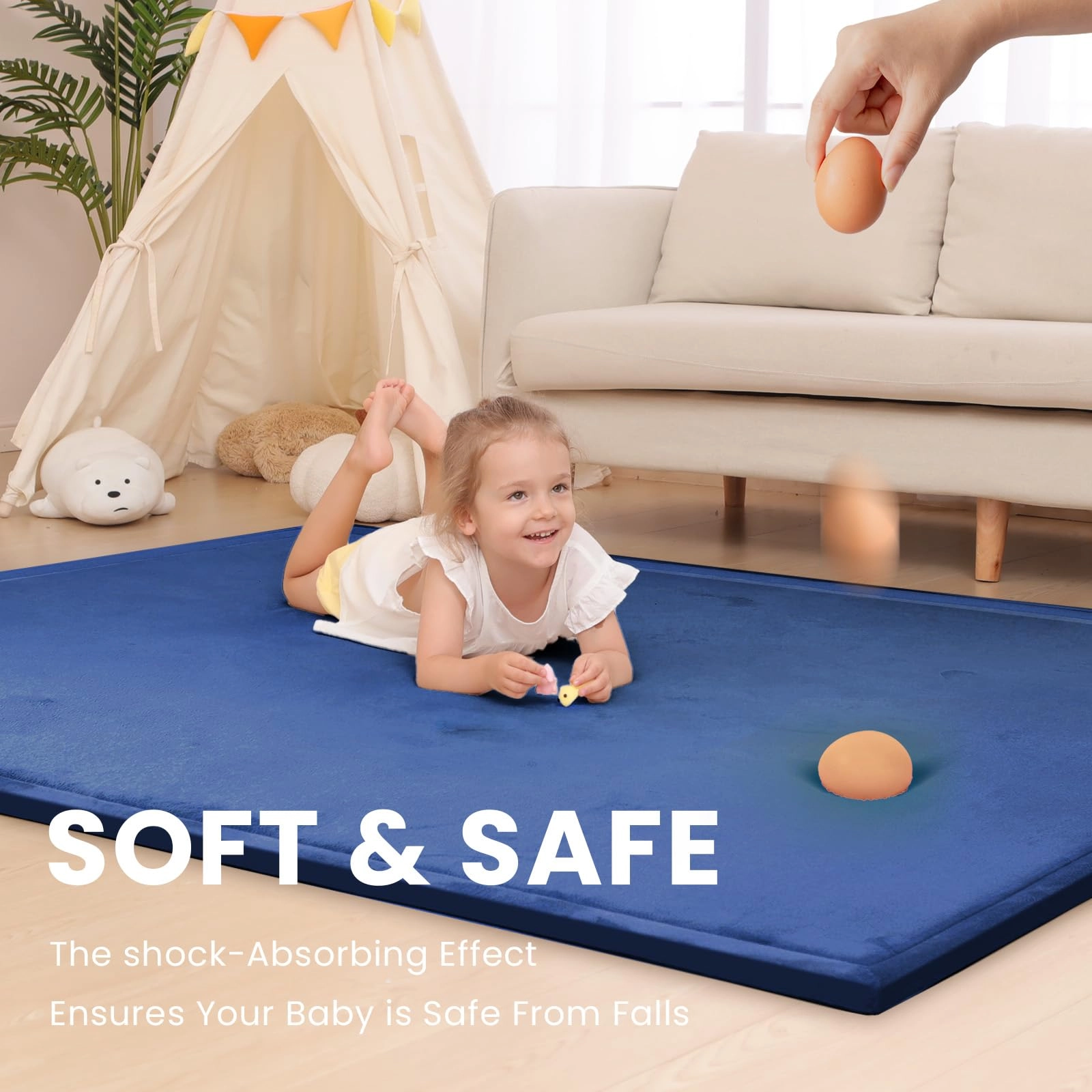 Baby Activity Play Mat - 79"x118" 1.3" Thick Cream