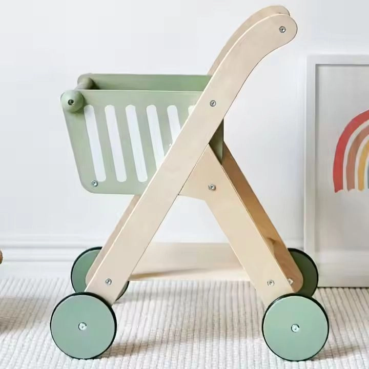 Wooden Shopping Cart Pretend Play Baby Walker - Green 3+