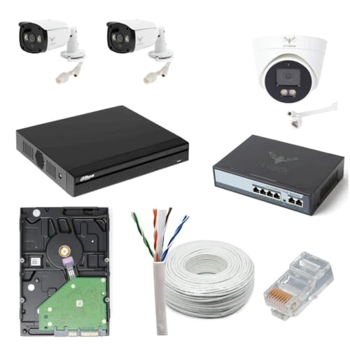 IP Bullet Camera - 2 + IP Dome Camera - 1 + 4 Channel NVR - 4 channels + 4 Port POE Switch + 1TB Hard Disk + Cat6 Cable - 100 Meter + RJ45 Connector