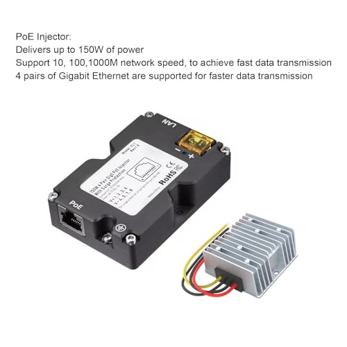 GigE PoE Injector - 150W 1000Mbps + DC Step Up Converter - 12V to 48V 144W
