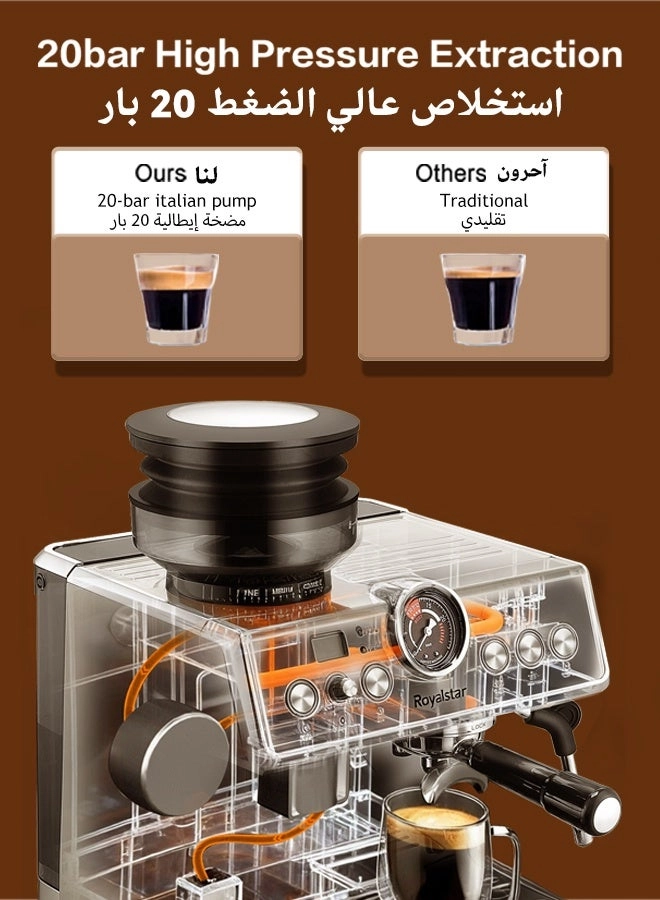 20-Bar Semi-Automatic Coffee Machine - Grinder Milk Frother