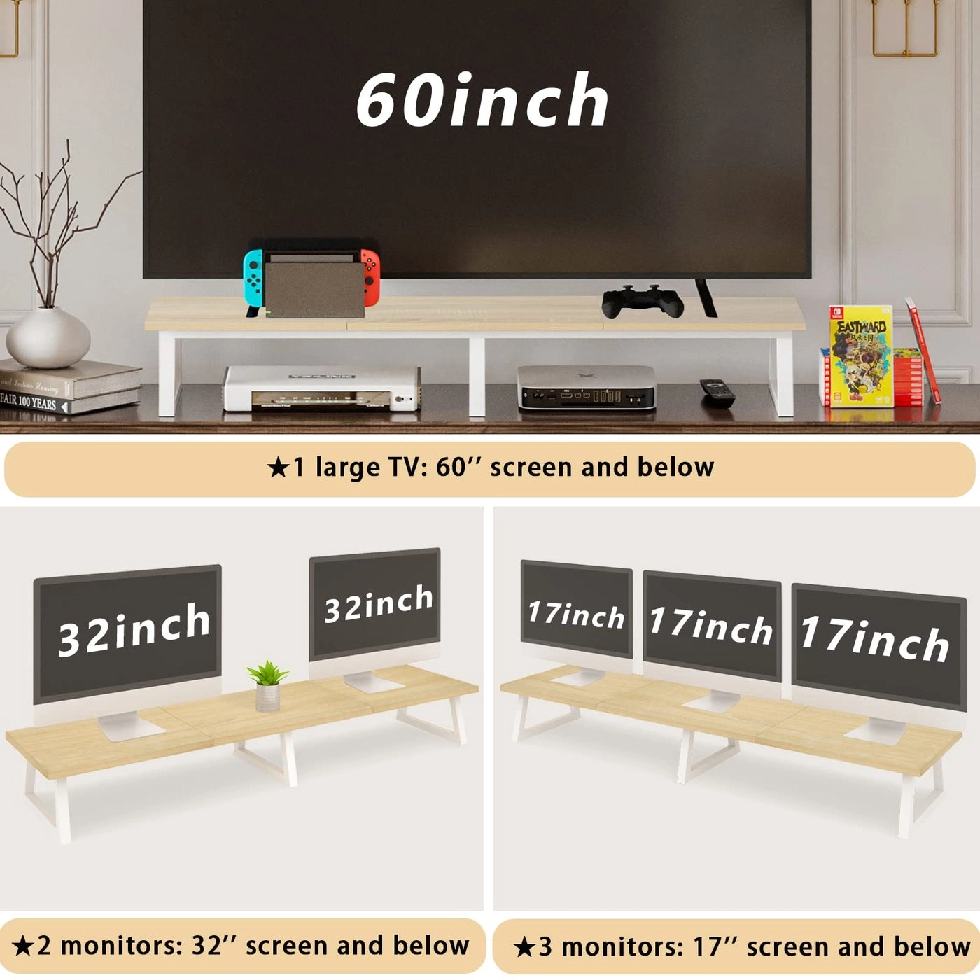 Dual Monitor Stand Riser - 2 Monitors 37 inch