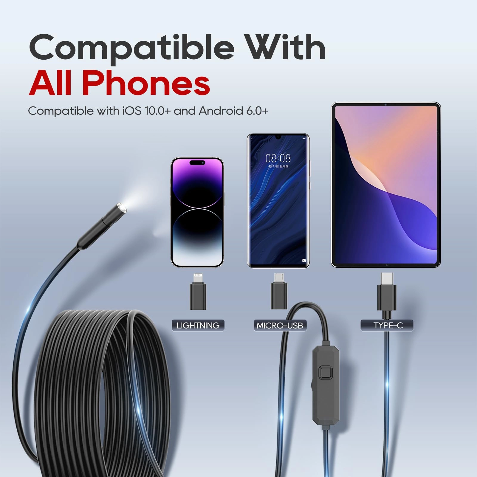Endoscope Camera - 1920P HD 8 LED 16.4ft