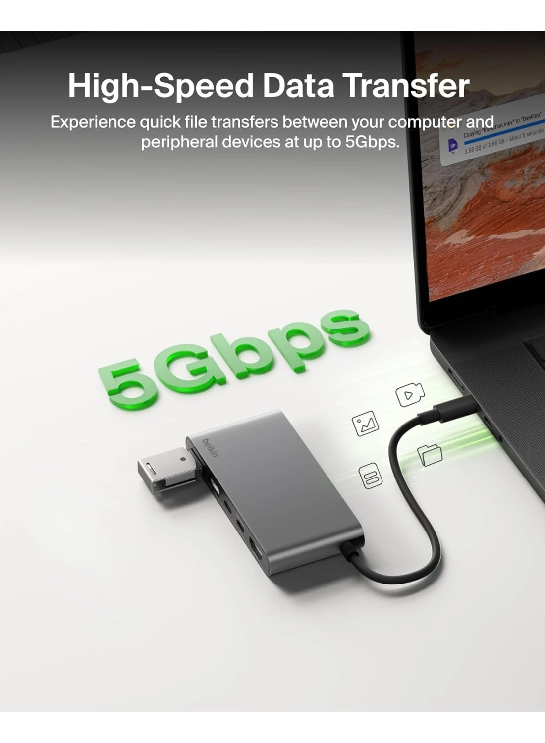 5-In-1 USB-C Multiport Hub Adapter - 4K 60Hz 100W PD