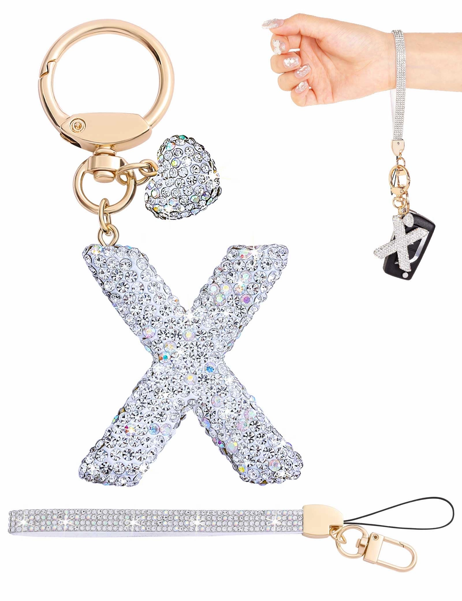 Initial Keychain - L Purple Rhinestone