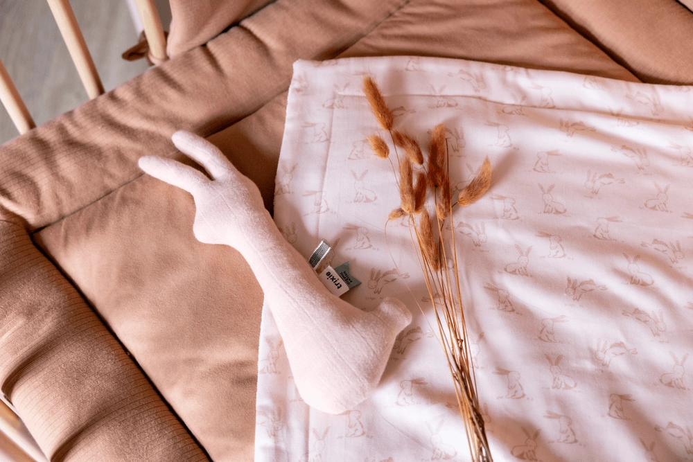 Bliss Blossom Rattle Rabbit - Suitable for 0 months & above 100% organic cotton Rosy Rabbit