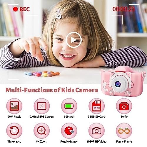 Pink Cat Kids Camera