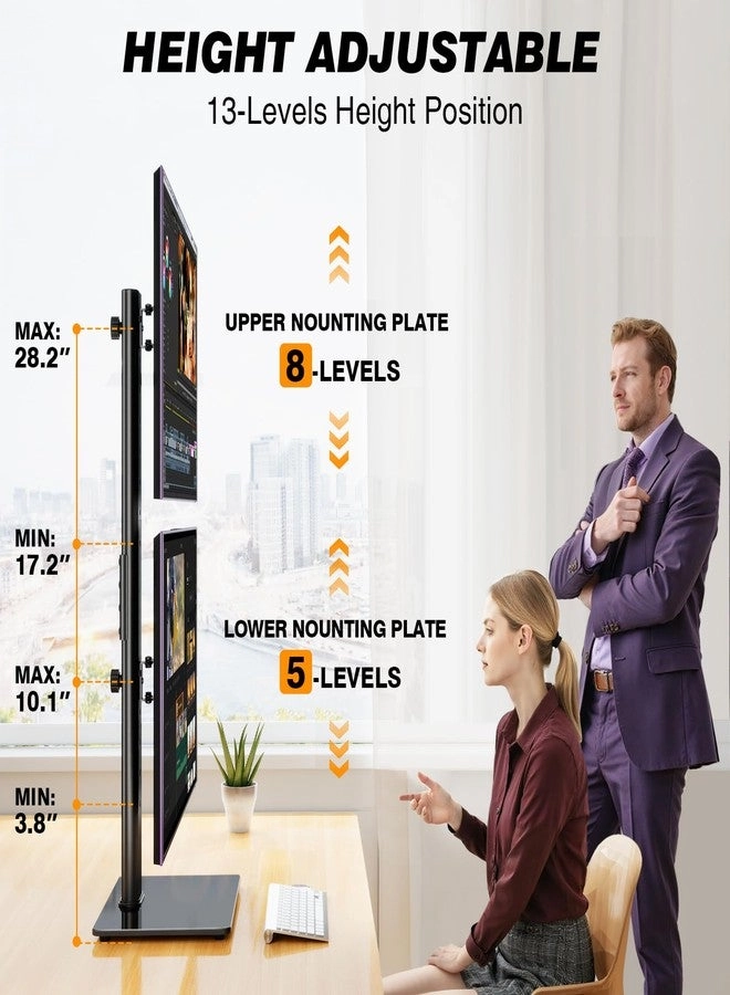 Dual Monitor Stand Riser - 2 Monitors 3 Shelf