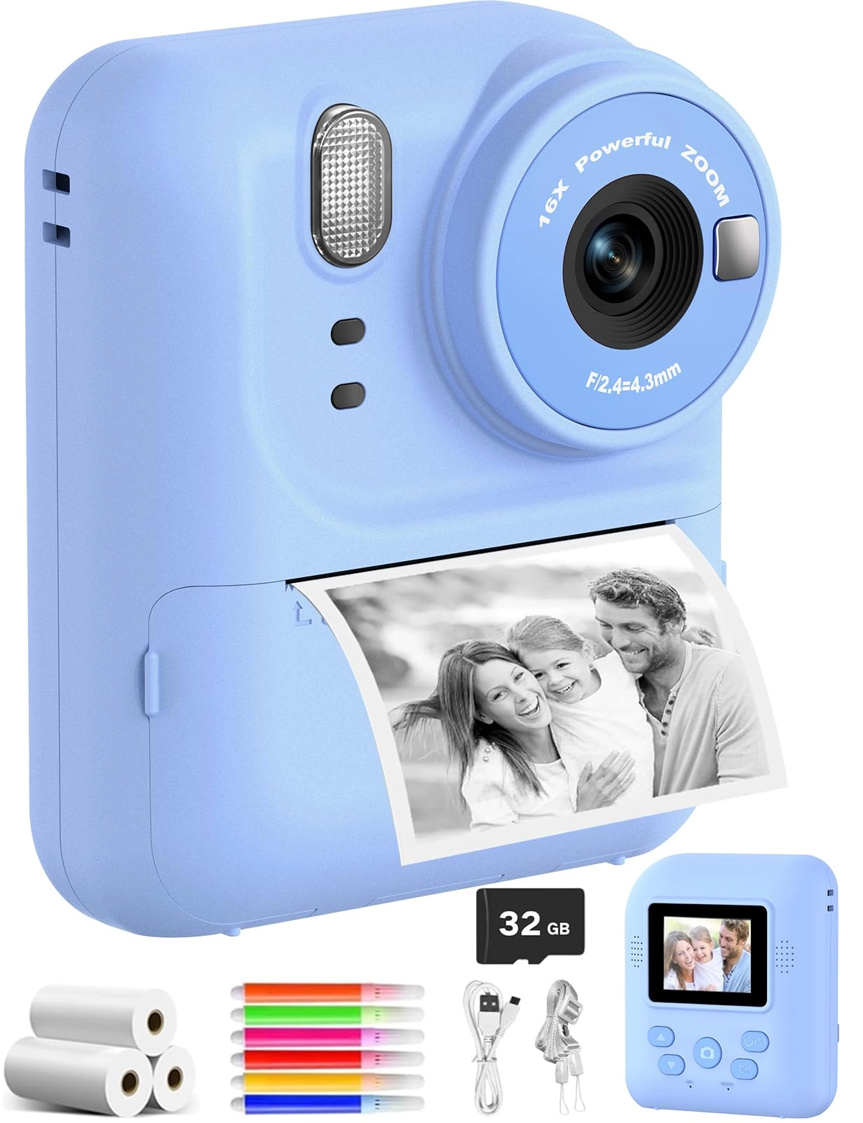 Kids Print Camera - Instant Printing 1080P Videos Red Bundle