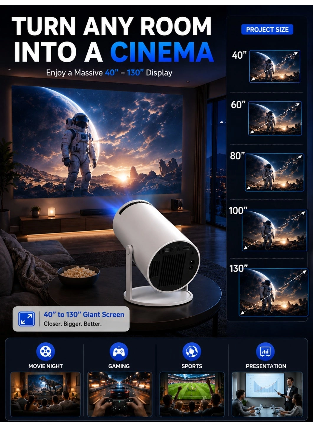 Smart Mini Projector 120 ANSI Lumens 1920 × 1080
