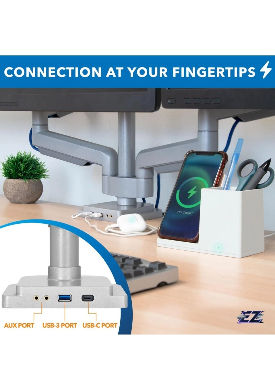 Triple Monitor Desk Mount - 3 32 Inches 75x75mm 100x100mm