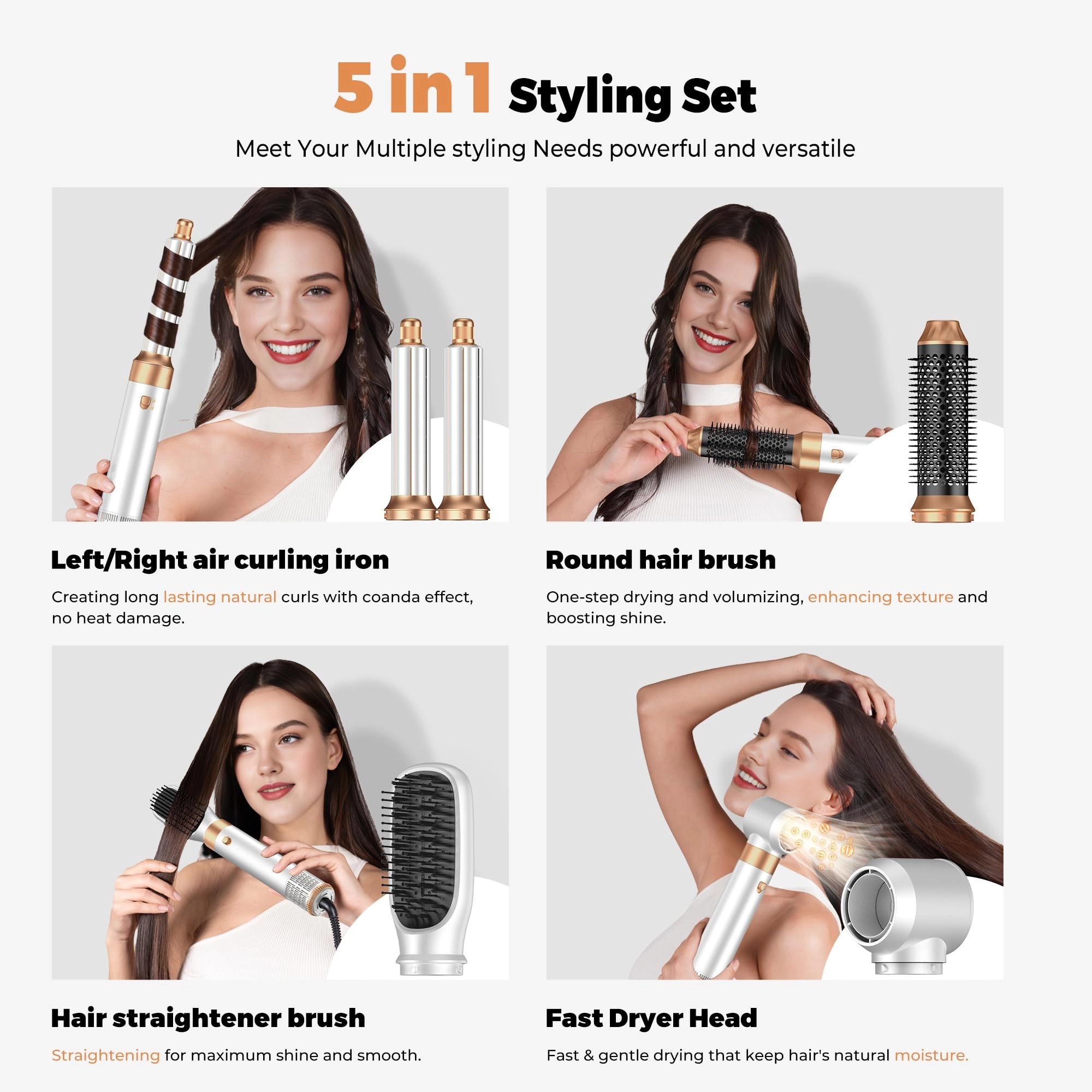 5 in 1 Hair Dryer Brush Set - Gold 700 watts