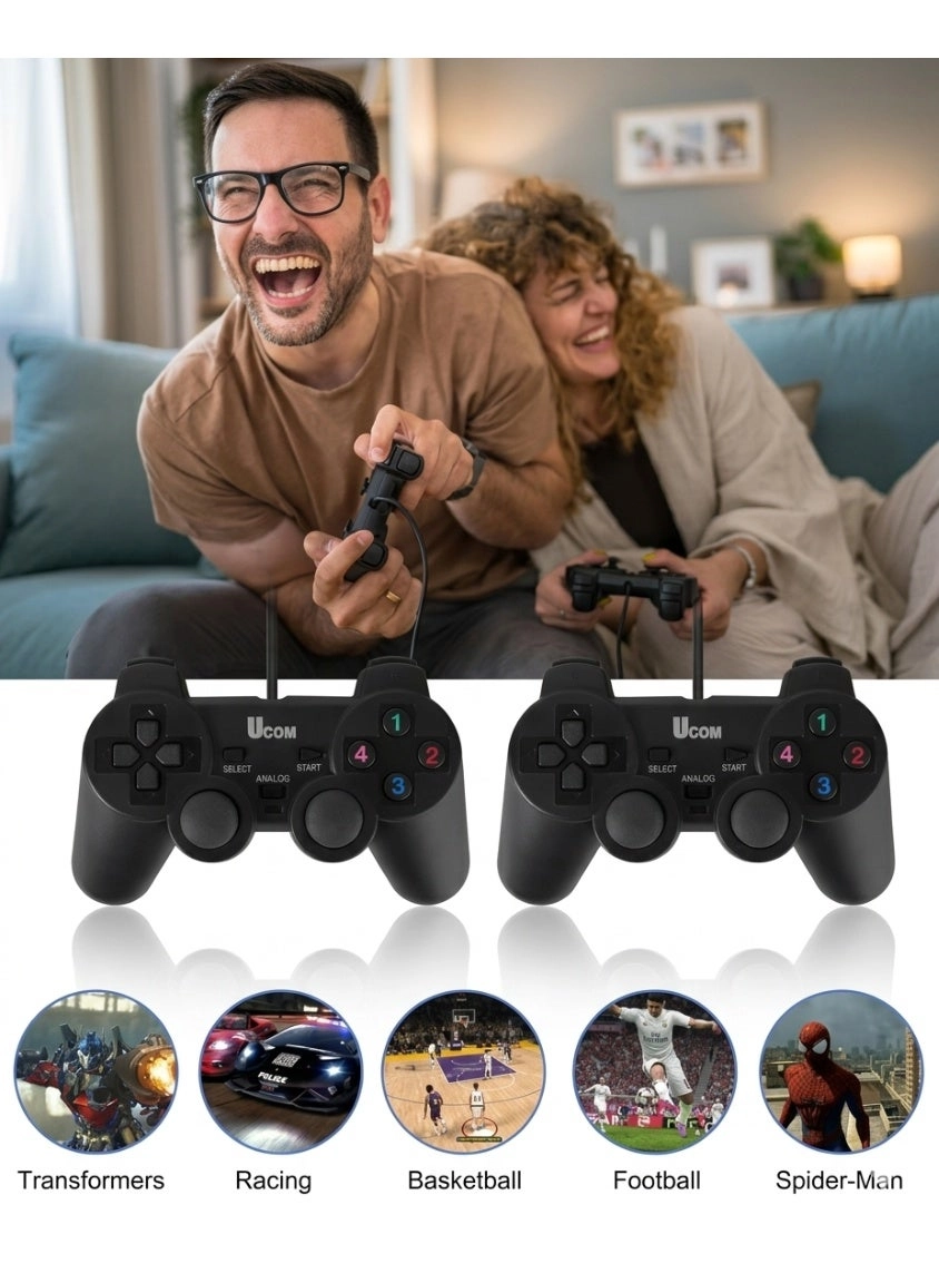 Dual Vibration USB PC Gamepad Joystick - Classic Black Set