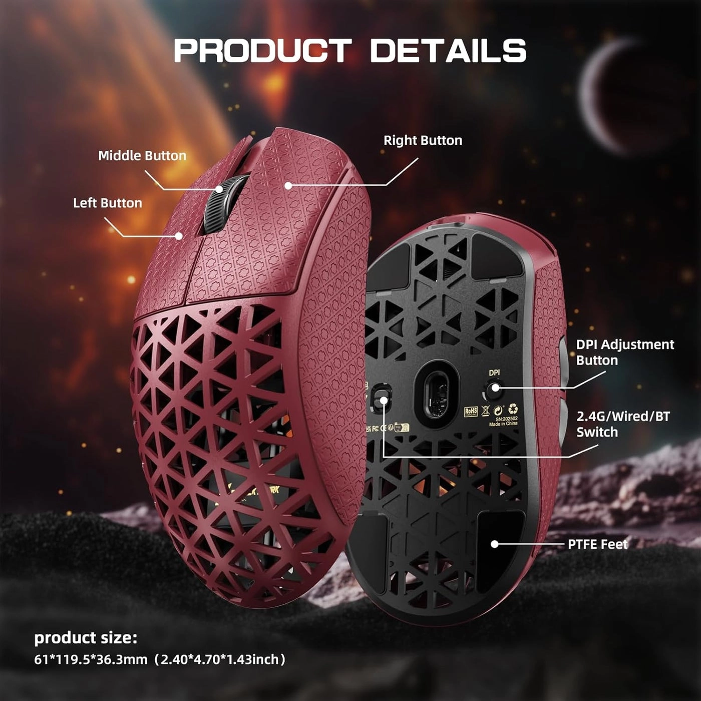 R5Ultra 8K Carbon Fiber Gaming Mouse - 2.4G Wireless Bluetooth USB