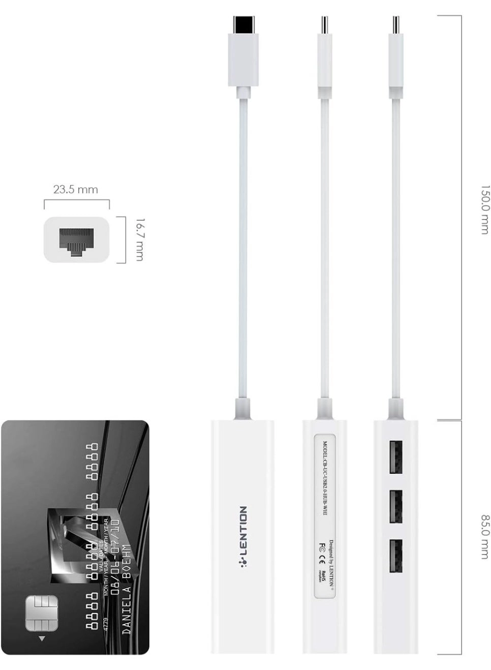 USB C to 3 USB 2.0 Ports Hub - Gigabit Ethernet 4K HDMI