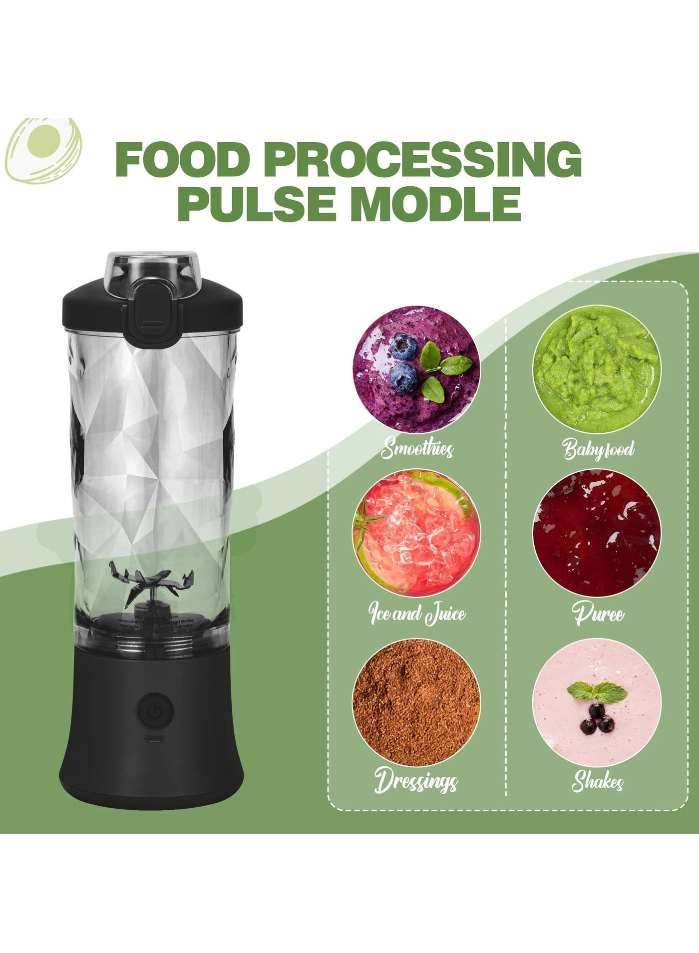 Portable Personal Blender - 6-Blade USB Rechargeable Portable