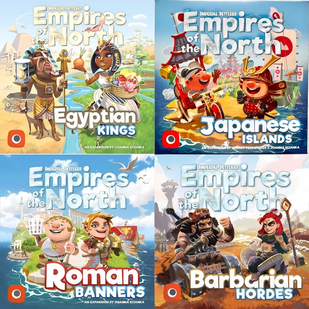Portal Games Imperial Settlers Empires of The North: Egyptian Kings + Imperial Settlers Empires of The North: Japanese Islands + Imperial Settlers Empires of The North: Roman Banners + Imperial Settlers Empires of The North: Barbarian Hordes