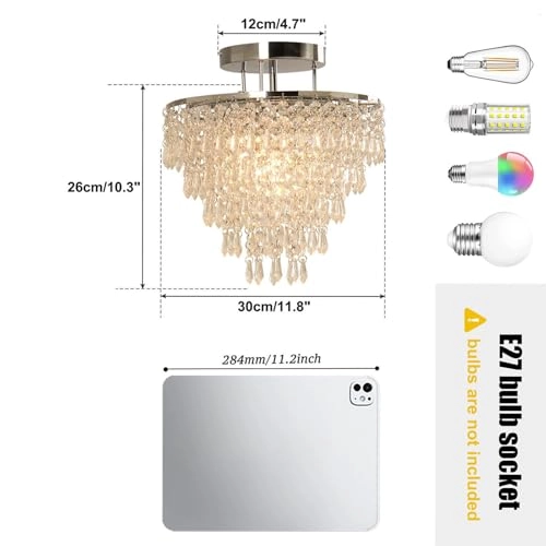 Mini Crystal Ceiling Light - 11.8 Inches 5 Levels Raindrops E26 Base