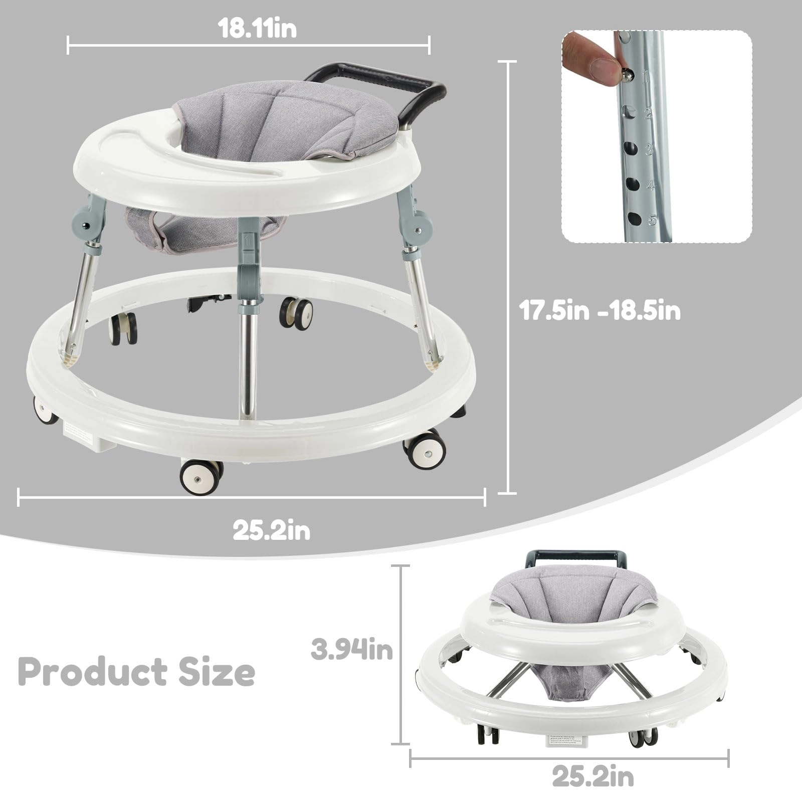 Baby Walker - Foldable 5-Position Height Adjustable
