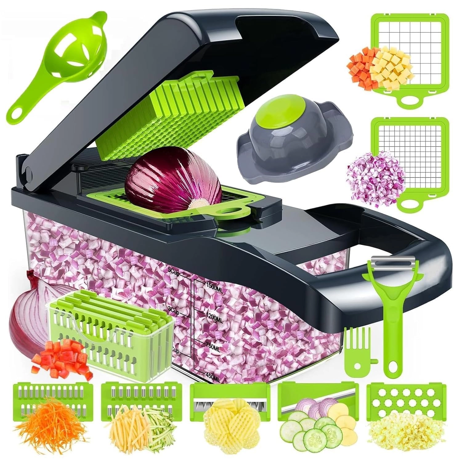 Toyunel Multifunction Vegetable Chopper - 14-in-1 Manual Multicolor