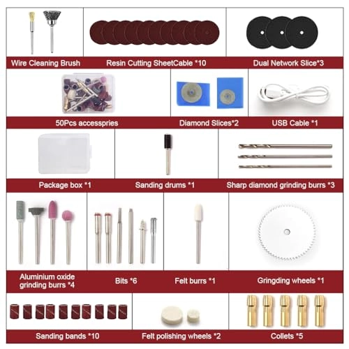 Rotary Tool Kit - 50Pcs USB Rechargeable Cordless