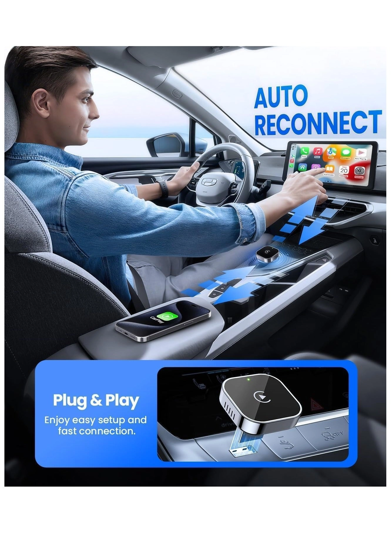 Wireless CarPlay Adapter - Mini USB Plug and Play