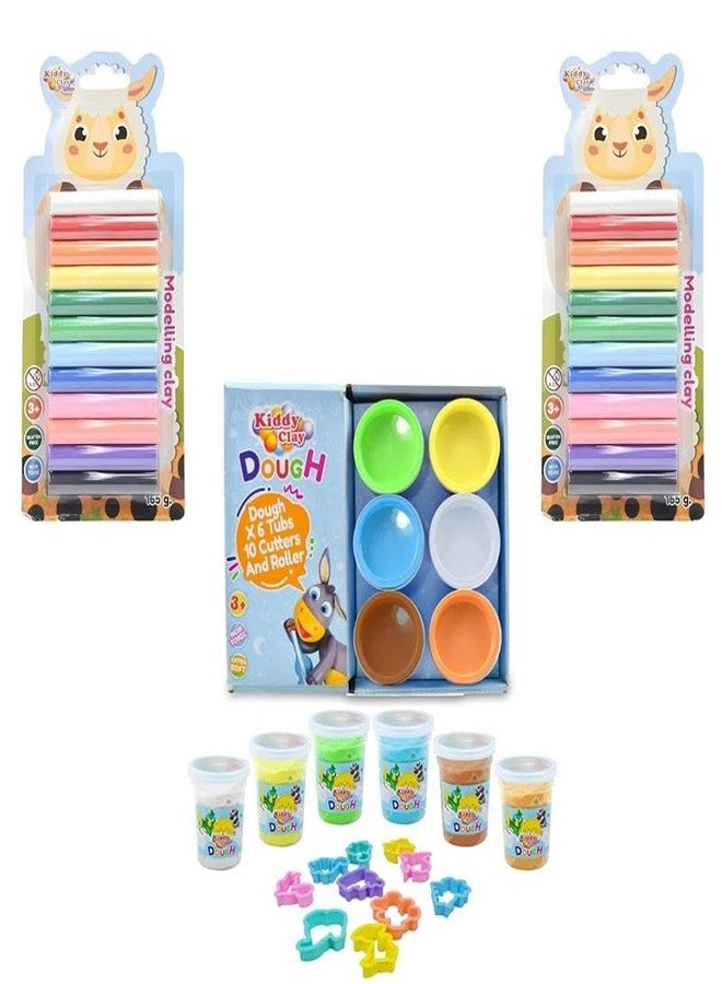 Nara 6-Color Dough Set - 6 Tubs + Shape Cutters - 10 + Clay Round Stick Set - 2 x 12