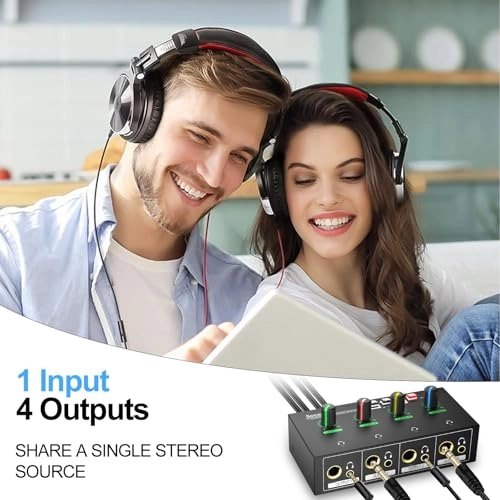 4 Channel Headphone Amplifier - 3.5mm/6.35mm/RCA Jacks 8 Headphone Output Port