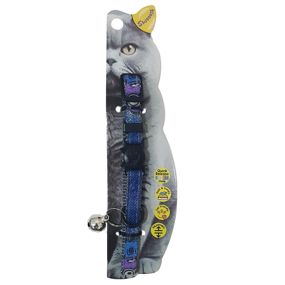 Pet Corner Trading LLC Swooosh Wheels On Jeans Cat Safe Cat Collar - 18/28cm Cat
