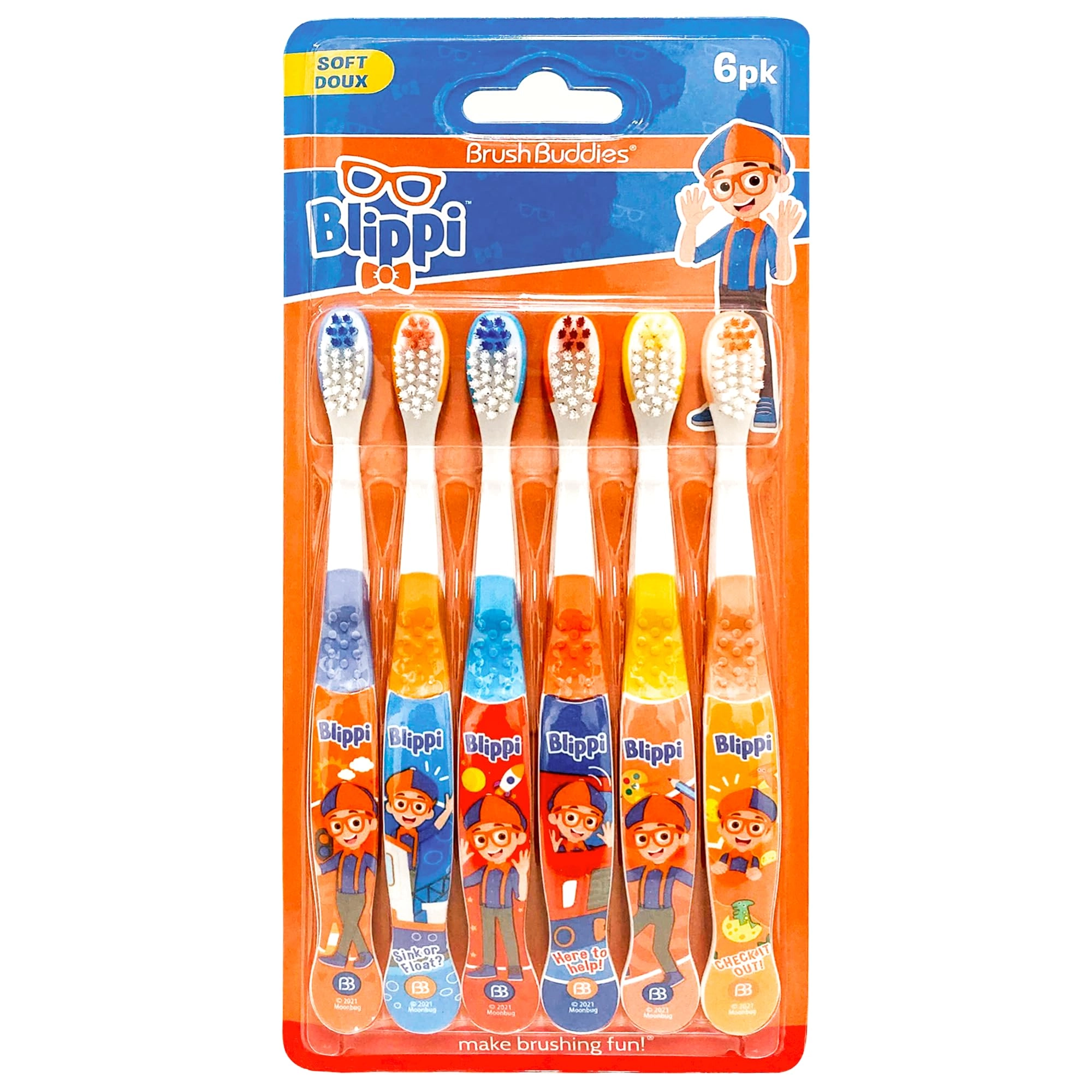 Brush Buddies Blippi Kids Toothbrushes - Soft 6-Piece Pack