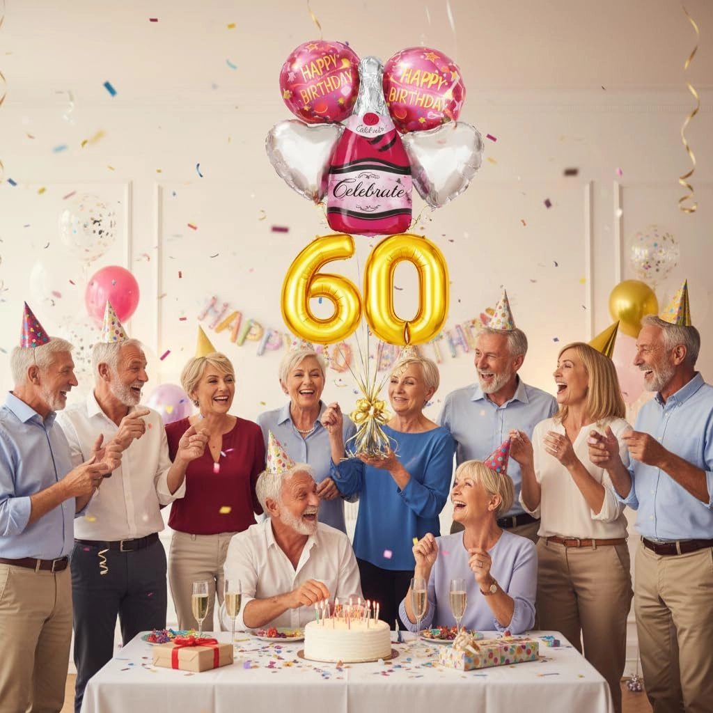 Number 60 Birthday Balloons Set - 6 Count Birthday