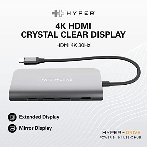 Hyperdrive Power 9-in-1 USB C HUB - 60W PD HDMI 4K30Hz Gigabit Ethernet