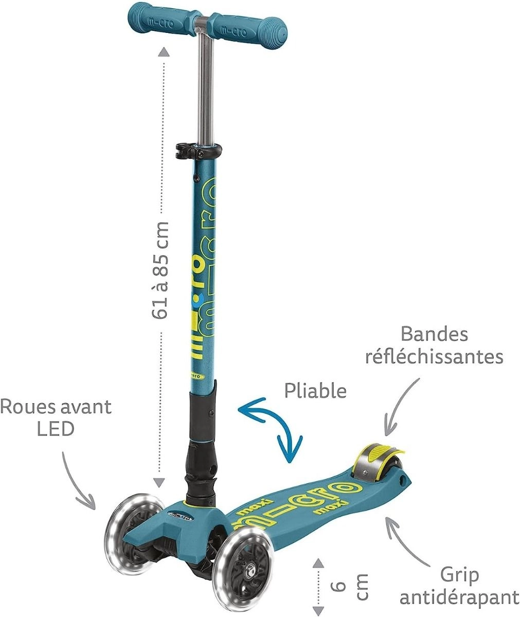 Maxi Deluxe 3-Wheel Kick Scooter – 120/80 mm LED Foldable