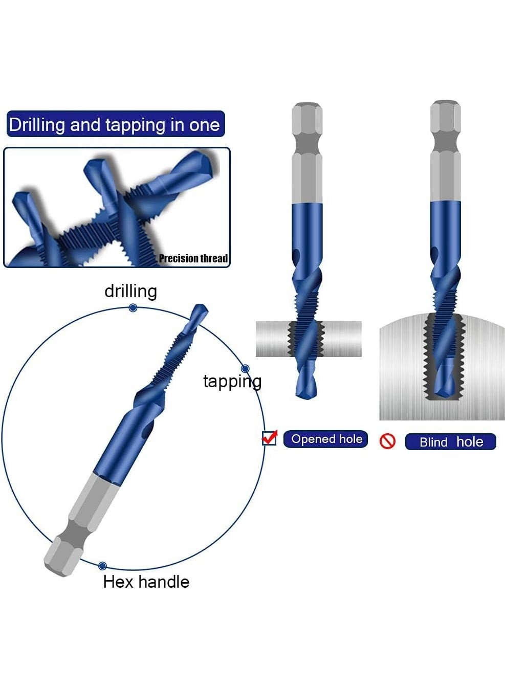 Drill Tap Bit Set - 4341 High-Speed Steel (HSS) 6PCS M3-M10