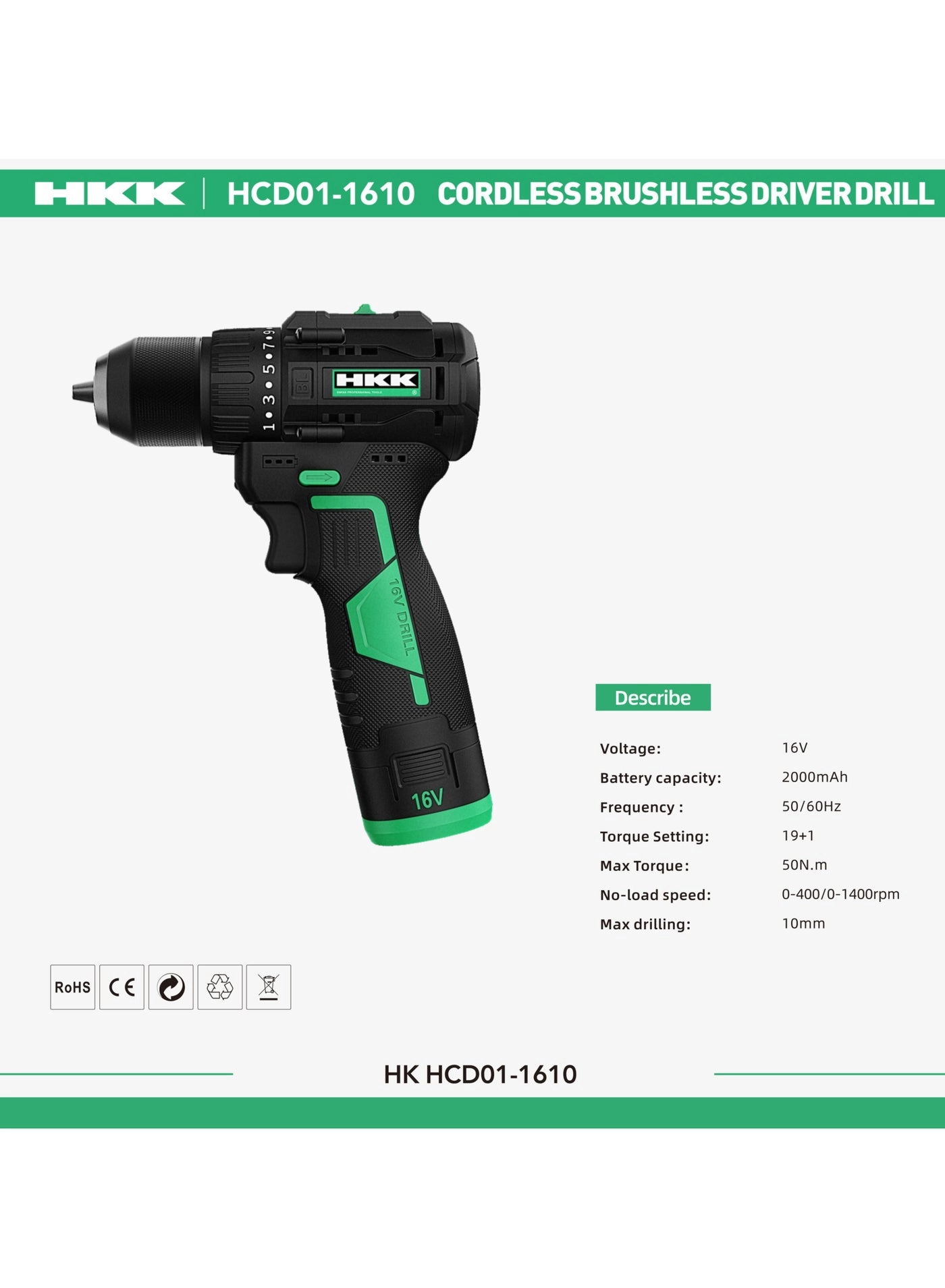 16V Cordless Drill Driver - 2000mAh