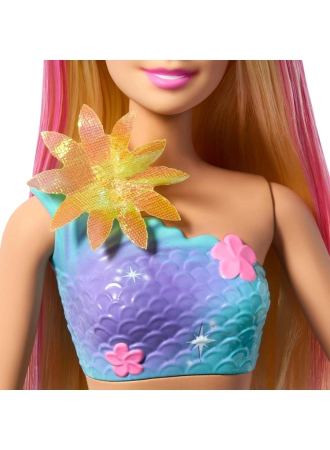 Barbie Flower Magic Mermaid - Long Blonde Hair Pink Highlights Ombre Tail Ages 3+